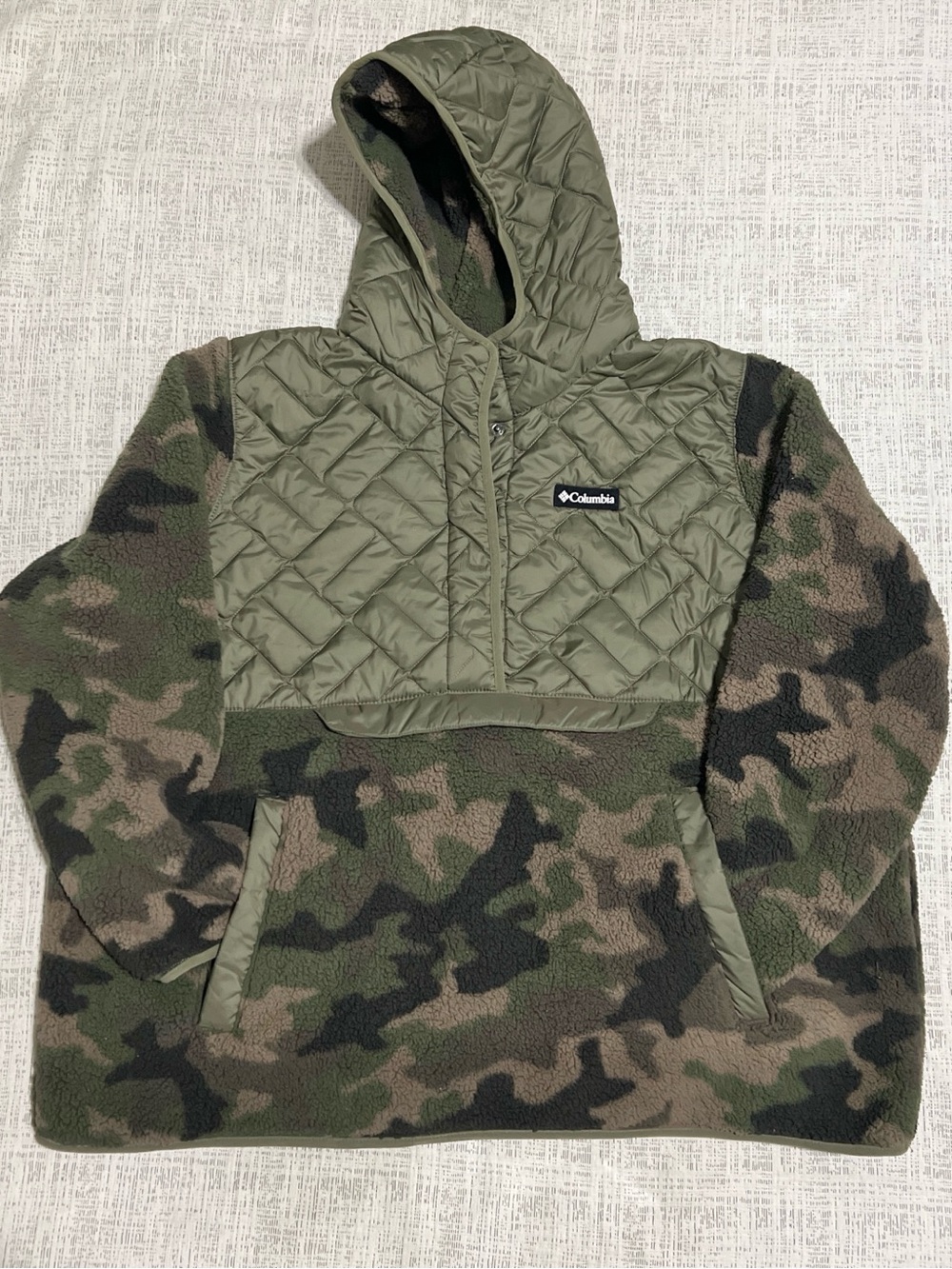 Columbia Summerdry™ Quilted Camo Sherpa Fleece Hooded Pullover Jacket Men’s 3XL